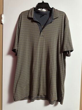 Greg Norman Collection Men's Polo - Gray with Yellow Stripes